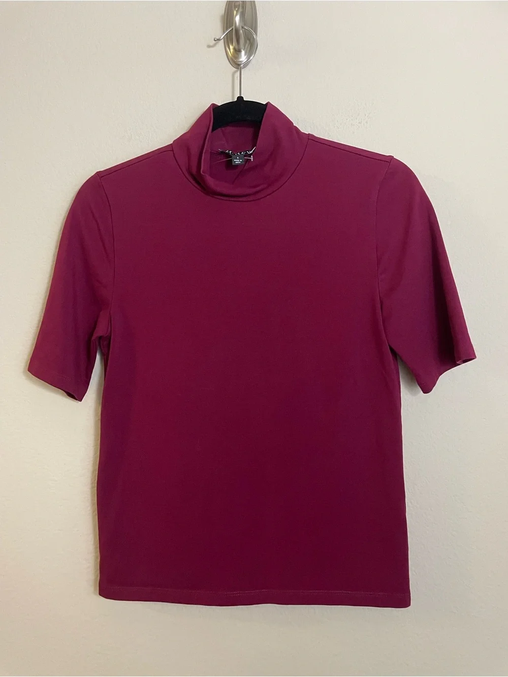 J. Crew Wine Stretch Cotton-blend Mockneck Elbow-sleeve T-shirt Size Small